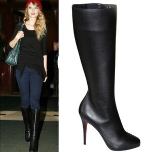 Christian Louboutin Ginevra Black Leather Knee-High Boots 38